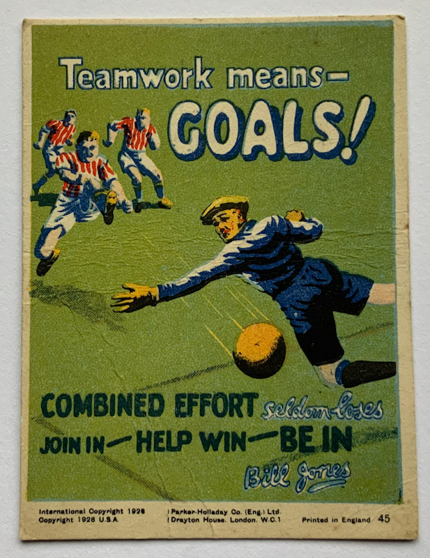 1928 Propaganda card by Parker Halladay USA Teamwork means goals soccer